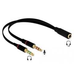 Delock Headset Adapter 1 x 3.5 mm 4 pin Stereo jack female naar 2 x 3.5 mm 3 pin Stereo